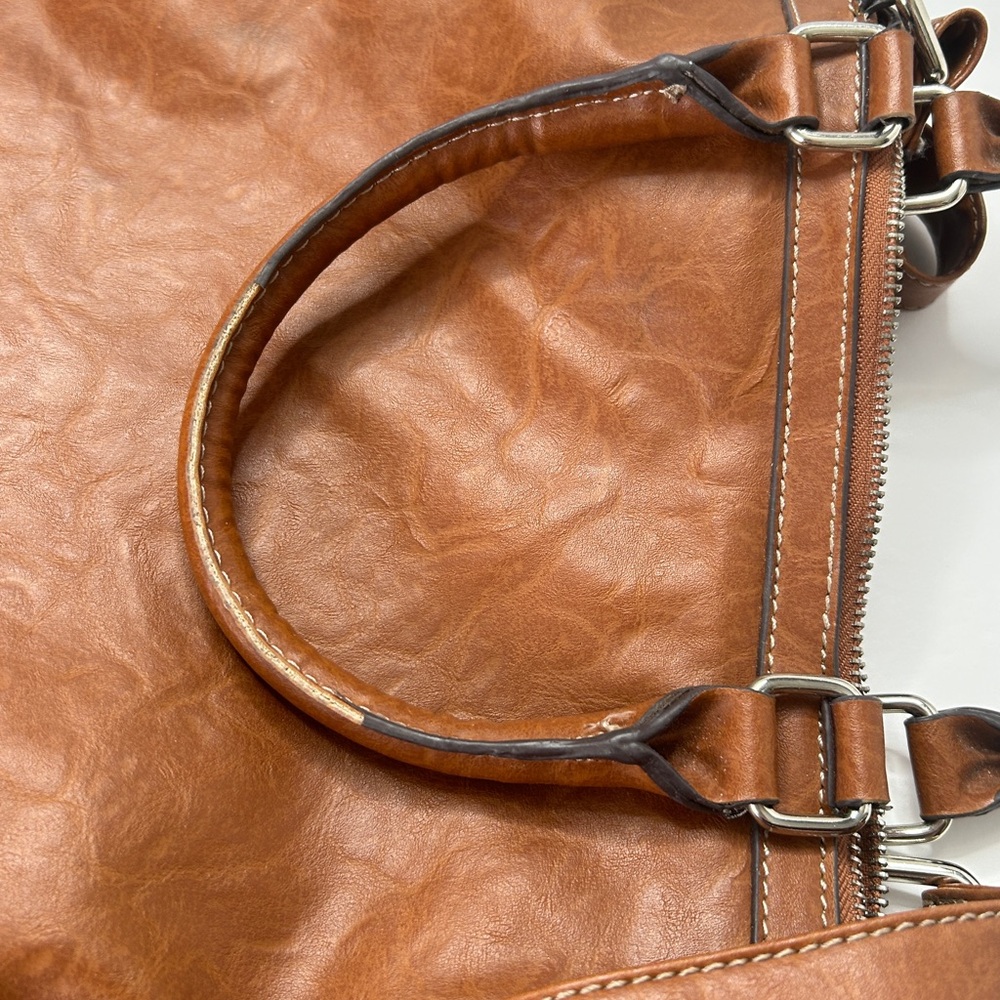 Nine West Brown Crossbody Bag Studs Zippers & Buckles Double Handle Purse - Picture 13 of 16